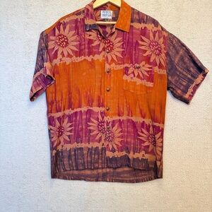 Tropical Tantrum Handmade Rayon Aloha Shirt Burnt Orange Plum Floral XL